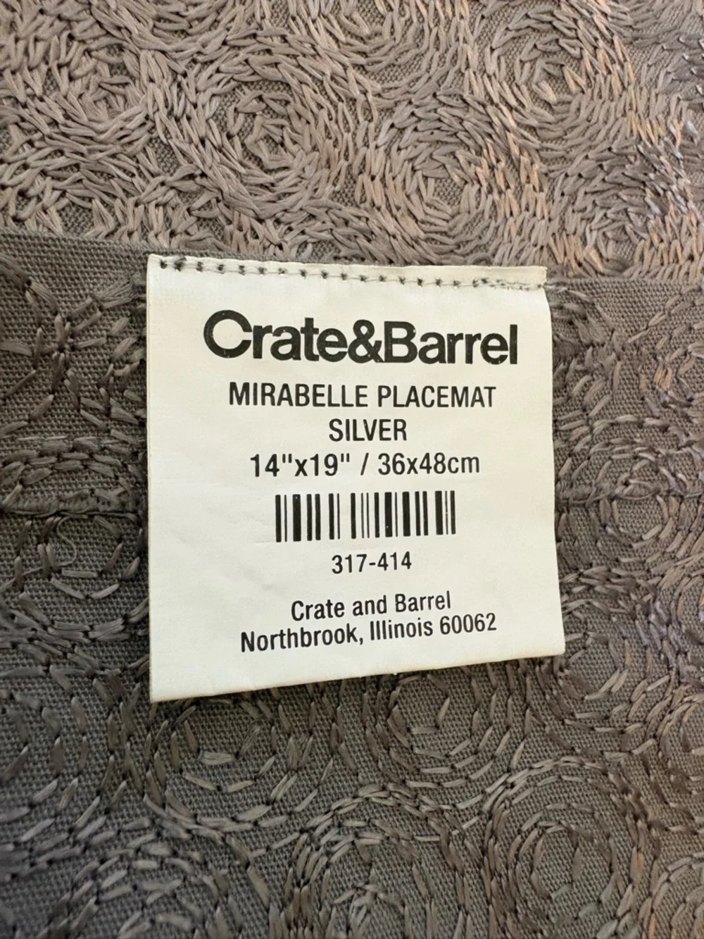 Crate & Barrel Silver Shimmer Modern Minimalist Mirabelle Placemat Rectangle Set